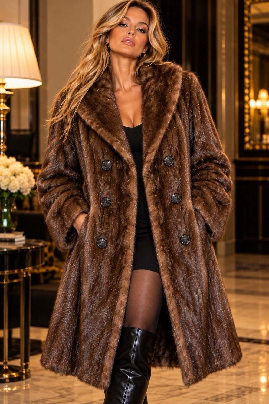Vintage Brown Mink Fur Coat Womens M Double Breasted